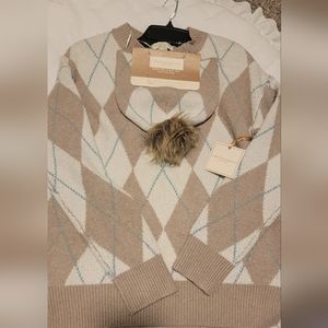 Christian Siriano Argyle Sweater with Beanie - NWT